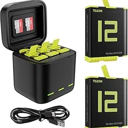 TELESIN Battery Charger Kit for GoPro Hero 12 Hero 11 Hero 10 Hero 9 Black, 2-Pack Batteries Triple USB Charger Fully Compatible with Original Go Pro 12 11 10 9 Camera Accessories-image-21