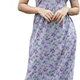 Yazh Clothing Maternity Dress for Women Soft Feel Adjustable Back Rope Pregnancy Wear with Pockets | Relax Fit Casual Lounge Dress - Melange Purple - M-picture-13