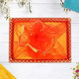 MDF Decorative Gift Tray with Net Band | Cardboard Hamper Box for Diwali, Navratri Festive Gifting | Packing Box for Saree, Sweets, Return Gift, Festival Packing | 18 x 14 inch-picture-18