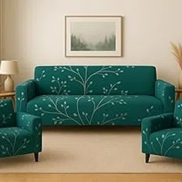 Gorgeous Printed | Fully Covered, Stretchable & Non-Slip Elastic Slipcover Protector Sofa Cover (Teal Green, 5 Seater (3+1+1) Sofa Cover)-image-3