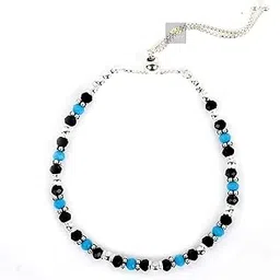 nemichand jewels Pure 925 Sterling Silver Nazariya Blue Black Crystal Slider Adjustable Nazariya Bracelet for Women and Girls-picture-42