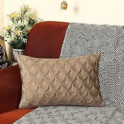 TANLOOMS Textured Velvet Rectangle Cushion Covers 12x18 – Beige Throw Pillow Covers with Leaf Embroidery – Mouse Color, Pack of 5 for Home Decor-image-26