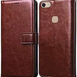 KDM VIVO V7 Brown flip Cover Proection Holding Cover Mobile Basic Case Cover Leather Folding Cover-image-48