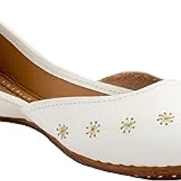 korakari Women's Traditional Ethnic Vanilla Punjabi Jutti, Leather Flat Comfortable Mojaris for Girls (Size: UK4-9, White)-picture-51