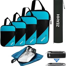 ZEAHH® 6-Piece Compression Packing Cube Set – Expandable, Space-Saving Travel Organizer with XL to S Cubes, Shoe & Laundry Bags, Durable Double Zippers (Blue) – Ideal for Organized Travel-image-38