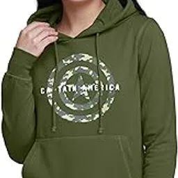 Captain America Printed Regular Fit Olive Ploycotton Women's Hoodie-image-43