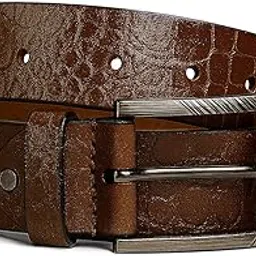 velver Ember CrocLeather Belt- Perfect for Casual Wear - (35 mm) Wide Brown/Black color with Brass Buckle-picture-52