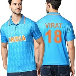 Unirec | Virat Kohli 18 | India Cricket Fan Polo Jersey Tshirt | Lightweight Breathable Comfortable Sportswear | Team Cricket Sports Wear T-Shirt for Men - Blue-image-7