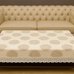 Vital Designs Center Table Cover for 6 Seater, Plastic PVC Table Cover, Dustproof and Waterproof with Lace Border (Round Brown Flowers, Center 40"x60") image 1