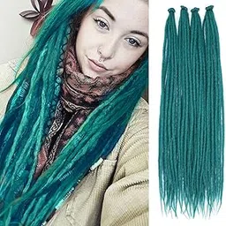 24 Inch Synthetic Dreadlock Extensions 10 Strands Handmade Soft Crochet Straight Single Ended Dreads Extensions for Women (Green Color)-picture-26