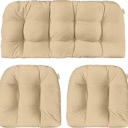 Indoor Outdoor 3 Piece Tufted Wicker Settee and Chair Cushion Set by RSH Décor, All Weather & Fade Resistant Polyester Fabric, 1 Loveseat Cushion 44” x 22” & 2 U-Shape Chair Cushions 22”x 22”-picture-48