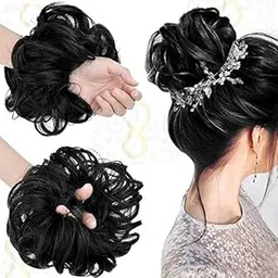 Sanas 1Pc Hair Extensions And Wigs Women's and Girl's Synthetic Hair Bun Extension Rubber Bands Extension, Add Volume to Hair Bun Juda Rubber Band (Natural Black, 35gm) - Pack of 1-picture-20