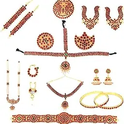 ice apple enterprises Bharatanatyam Jewellery Full Set for Women | Traditional Bharatanatyam Dance Jewellery Set & Kathak Jewellery Set All The 10 Separate Ornaments Made with Red Kemp Stones-picture-10