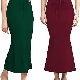 Women’s Solid Mermaid Fit Maxi Skirt Combo | Soft Stretchable Fabric | Adjustable Waist Tie | Pack of 2 |Green-Maroon-picture-35
