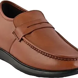 elevato Height Increasing Tan Leather Loafer Shoes for Men - 7 Cms image 1