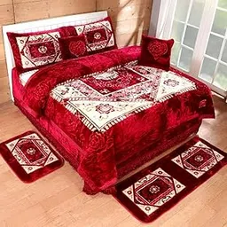 PEPONI 8 Pcs Luxury Super Soft Wedding Blanket Set With Gift Box - Winter Quilt for Double Bed (Marron and Cream)-image-7
