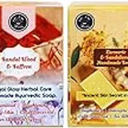 Handmade Ayurvedic Soap Set, Neem, Sandal Wood & Saffron, Turmeric, Rose Milk, Natural Cold Processed Soaps for All Skin Types, 4 Pack 100g each-image-76