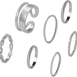 sorellaz Womens Silver Metal Stacking Mixed Size Ring Set: Pack of 7 (SR/FAJEWLK21-28A)-picture-41