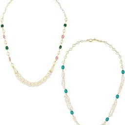 zaveri pearls Combo of 2 Pink Green Beads & Pearls Embellished Fusion Wear Necklaces For Women-ZPFK21388-picture-29
