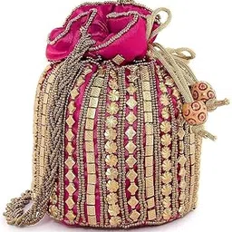 Designer Potli Bag for women with Golden Embroidery and Pearl Handle Tassel-picture-58