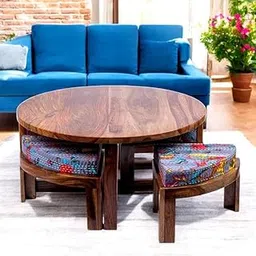 Sheesham Wood Coffee Table's 6 Chair,4 Stool, Braown Color Solid Coffee Table for Living Room, Delivery Condition- Pre-Assembled (Walnut Finish) (3)-image-14