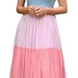 Tiered Georgette Sleeveless Maxi Gown, Colour Block Design in Blue, Pink and Mint-picture-20