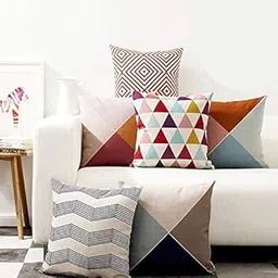 STITCHNEST Cotton 300 TC Cushion Cover (16 x 16 Inch, Multicolour) -6 Pieces-picture-30