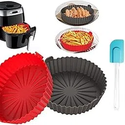 Air Fryer Silicone Liner Set, Nonstick Reusable Heat Resistant Round Basket Baking Tray with Handles, 2-Pack, with Oil Brush and Spatula-image-73