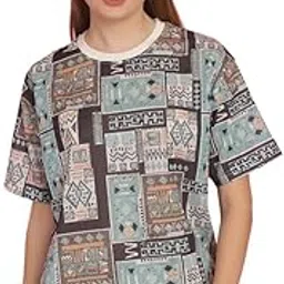 Printed Round Neck Cotton Oversize Half Sleeves Women Oversized Fit Tshirt-P1794-picture-19