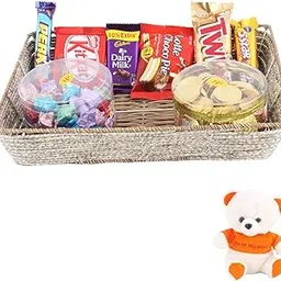 SFU E Com Chocolate Loaded Basket With Heart Shape And Gold Coin Chocolate | Valentine Love Teddy Bear With Chocolate Combo | Valentine Chocolate Hamper | 427-picture-32