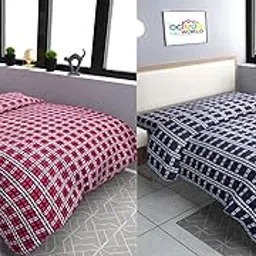 MORADO Single Bed Woolen Fabric Checkered Quilt Cover/Duvet Cover/Rajai Cover/Blanket Cover for Winters (70x90 Inches, Red and Blue, Combo of 2)-picture-10