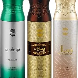 Ajmal Raindrops & Wisal Dahab & Wisal Deodorant Spray - For Men & Women (200 ml, Pack of 3)-image-99
