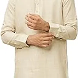 manyavar Men's Linen Square Grid Printed Kurta (1pc)-picture-32