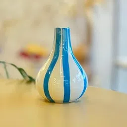 PUREZENTO Blue & White Striped 'Tulip Bud' Ceramic Vase 6 Inch (Pack of 1) | Unique Modern Bud Vase for Dried Flowers & Pampas Grass | Vases for Modern Home Decor, Living Room & Office Decor Ideas-picture-22
