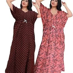 Women Casual Floral Printed Multicolor Night Wear Gown/Free Size Kaftan/Cotton Kaftan Nighty Pack of 2_KRNT2-picture-40