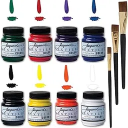 Jacquard Fabric Paint Textile Primary & Secondary 8 Color Set, 2.25-oz, Permanent All-Surface Paint for Jeans, T-Shirts, Shoes, Canvas, Leather, Upholstery, Wood, and more, With 3 Positive Art Brushes-picture-51