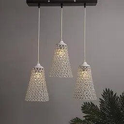 Homesake®3-Lights Linear Cluster Chandelier White Crystal Cone Hanging Pendant Light with Braided Cord-picture-17