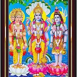 Brahma Vishnu Mahesh Lord Shiv Shiva Trimurti Wall Painting Framed Home Decor (Wood,Matte,Brown,Small Size,6 x 8 Inch) B734S-picture-29
