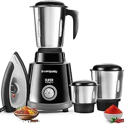 Longway Super Pro 700 Watt Mixer Grinder with 3 Jars for Grinding, Mixing with Powerful Motor & Kwid 1100 Watt Dry Iron (Black & Gray, Combo Offer) image 1