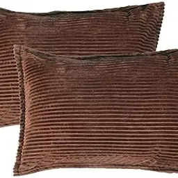 RD TREND® Presents Velvet 250 GSM Self Stripe Pillow Cover Set of 2 with Zipper, Size -18" x 28" Inches (45x71 Cm) (Coffee)-picture-51