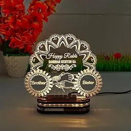 lampees Personalized 3D LED lamp Rakhi Brother Sister Name-Warm White (Engraved Mini)-image-44