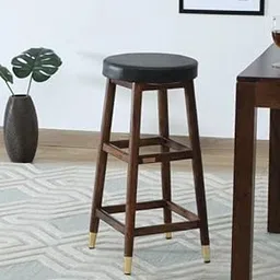 Sheesham Wood Bar Stool with Black Cushioned Seat, Gold-Tipped Legs (seesham coolar)-image-56