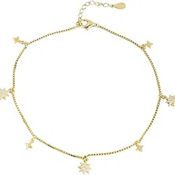 zavya 925 Sterling Silver Cubic Zirconia Sun Gold Plating Charm Anklet (Single) | | Gift for Women & Girls | With Certificate of Authenticity & 925 Stamp-picture-20