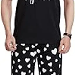 mishmosh Men's Stylish Cotton Printed T-Shirt & Pyjama Set Black image 1