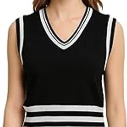 icw Women's Classic V-Neck Sweater Vest – Contrast Stripe Knit Tank Top DN5K56-picture-10