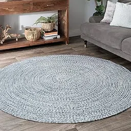 KRPTSTREET Cotton Braided Natural Hand Woven for Living Room Kitchen Entryway, Cotton Round Braided, Farmhouse, Rustic 4x4 feet Green & Polyster-picture-40
