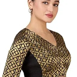 studio shringaar Women's Black Brocade Side Stretchable (Smocked) Readymade Saree Blouse-picture-36