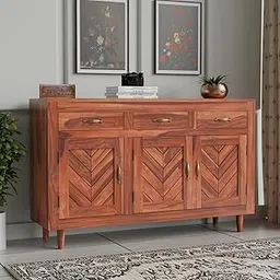wood crony Solid Sheesham Wood Sideboard Cabinet with 3 Drawer & 3 Shelves - Chest of Drawers Wooden Drawer Storage Cabinet for Bedroom Living Room Storage Furniture Decor (Design 10)-picture-27