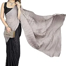 sidhidata Women's Crushed/Pleated Plain Chinon Saree With Unstitched Blouse Piece (Half & Half Saree)-picture-24