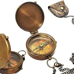 Handmade Brass Nautical Compass with Stamped Leather Case Camping Compass, Navigational Maritime 2 inch Pocket Compass Unique Gift-image-72